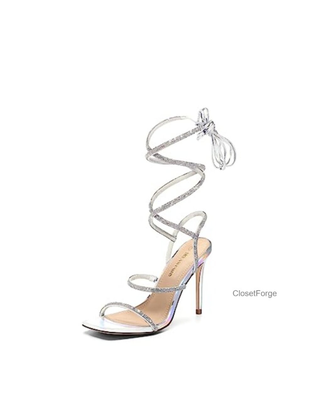 Rhinestone Strappy Square Toe Gladiator Stiletto Heels - Faux Leather 4in